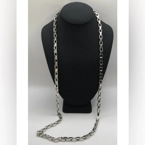 Vintage Long Box Link Necklace Large Links Silver Tone 36” - Picture 1 of 6